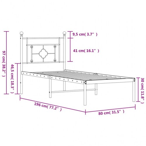Sengeramme i metal med hovedgærde 75x190 cm - hvid