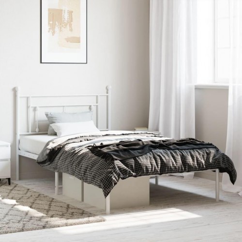 Sengeramme med sengegavl 107x203 cm - metal, hvid