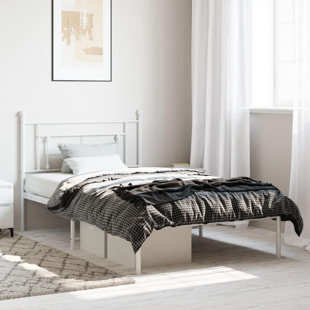 Sengeramme Med Sengegavl Metal - Hvid / med hovedgærde / 107 x 203 cm