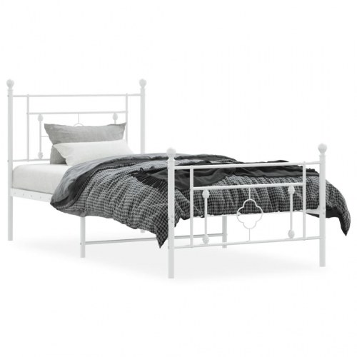 Sengeramme med sengegavl og fodgærde 90x200 cm metal hvid