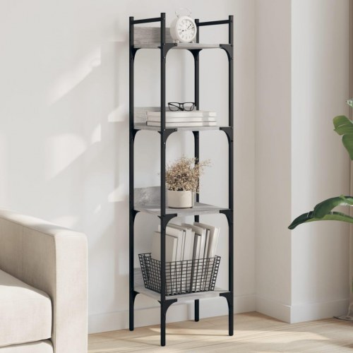 Bogreol med 4 hylder 35 x 30 x 138,5 cm - grå sonoma-eg