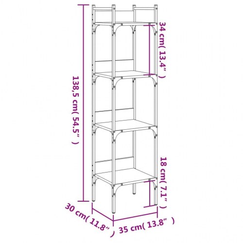 Bogreol med 4 hylder 35 x 30 x 138,5 cm - grå sonoma-eg