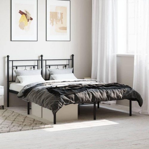 Sengeramme med sengegavl 140x200 cm - metal, sort