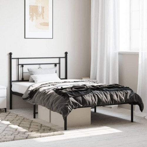 Sengeramme med sengegavl i metal - 107 × 203 cm, sort