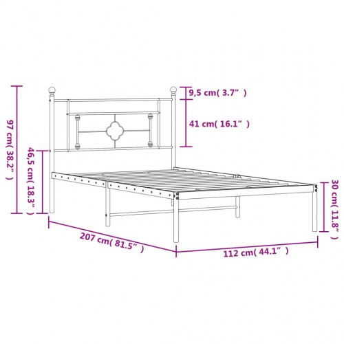 Sengeramme med sengegavl i metal - 107 × 203 cm, sort
