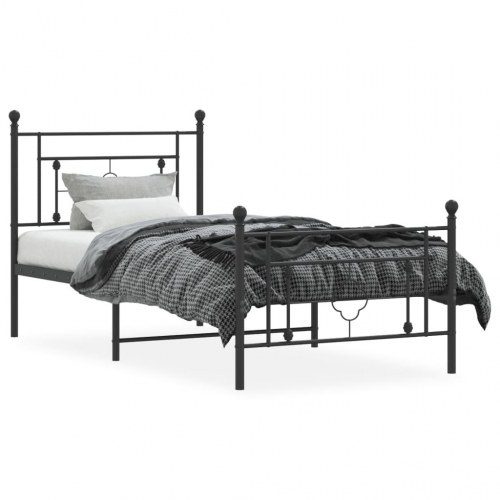 Sengeramme med sengegavl og fodgærde 90 x 190 cm - sort