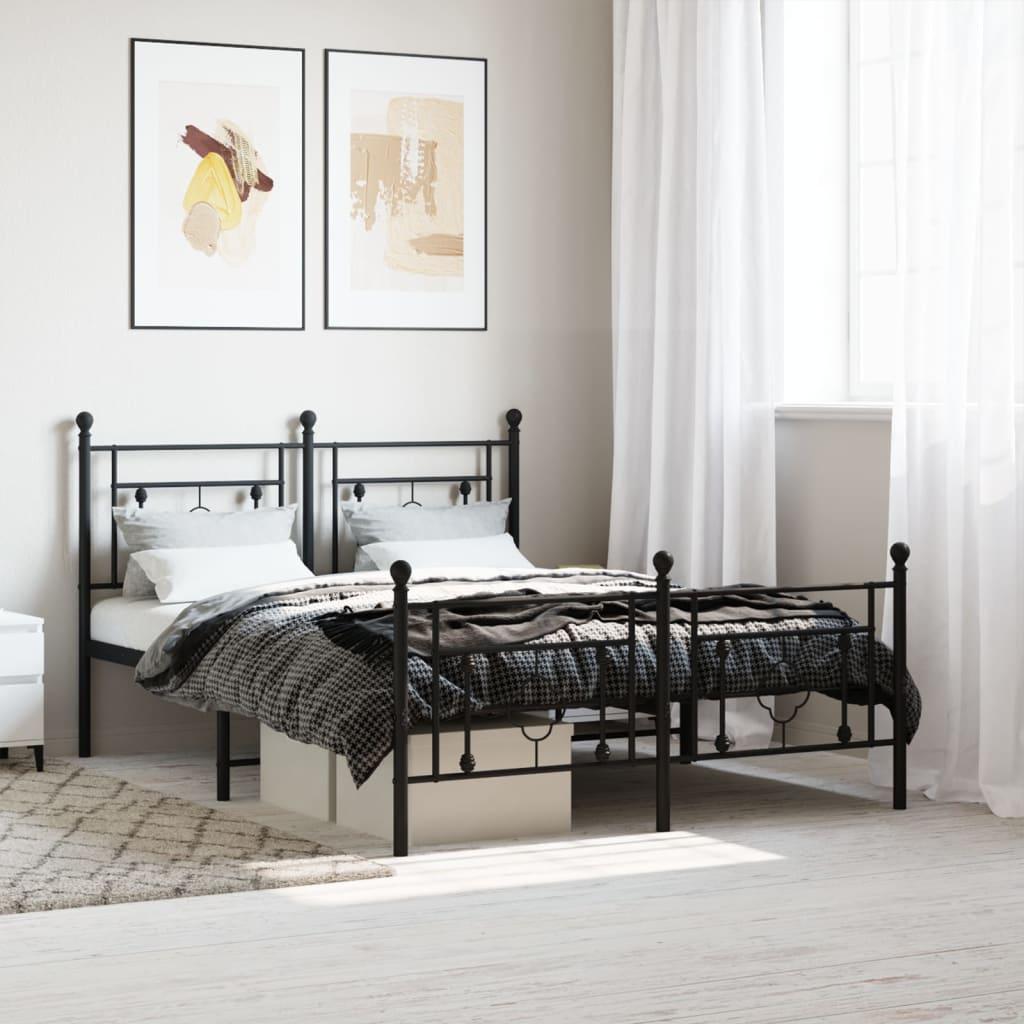Sengeramme i metal med sengegavl og fodgærde 135×190 cm - sort