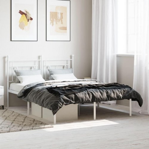 Sengeramme med sengegavl 140x200 cm - metal, hvid