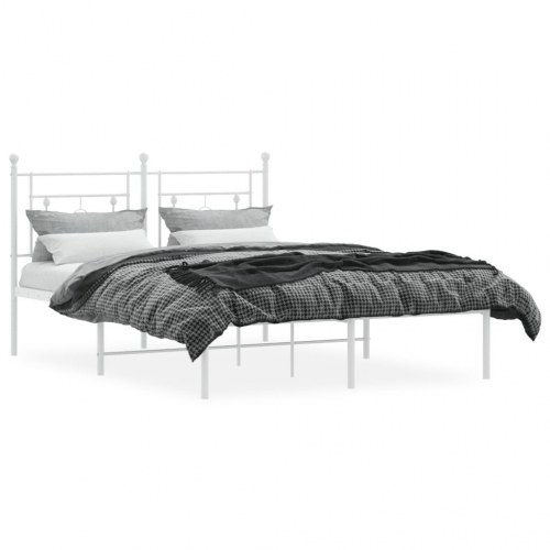 Sengeramme med sengegavl 140x200 cm - metal, hvid