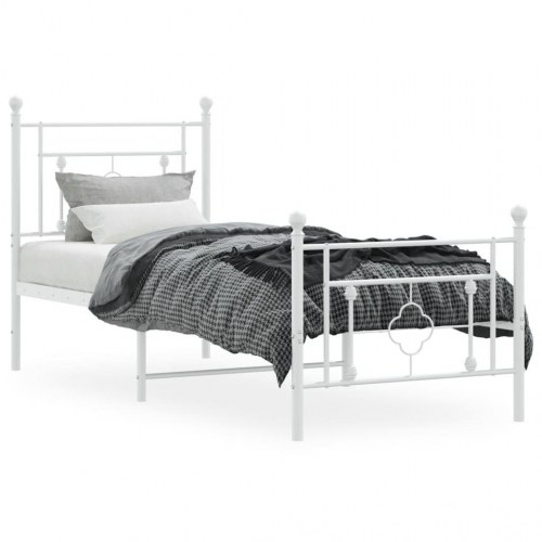 Sengeramme med sengegavl og fodgærde 75x190 cm metal hvid