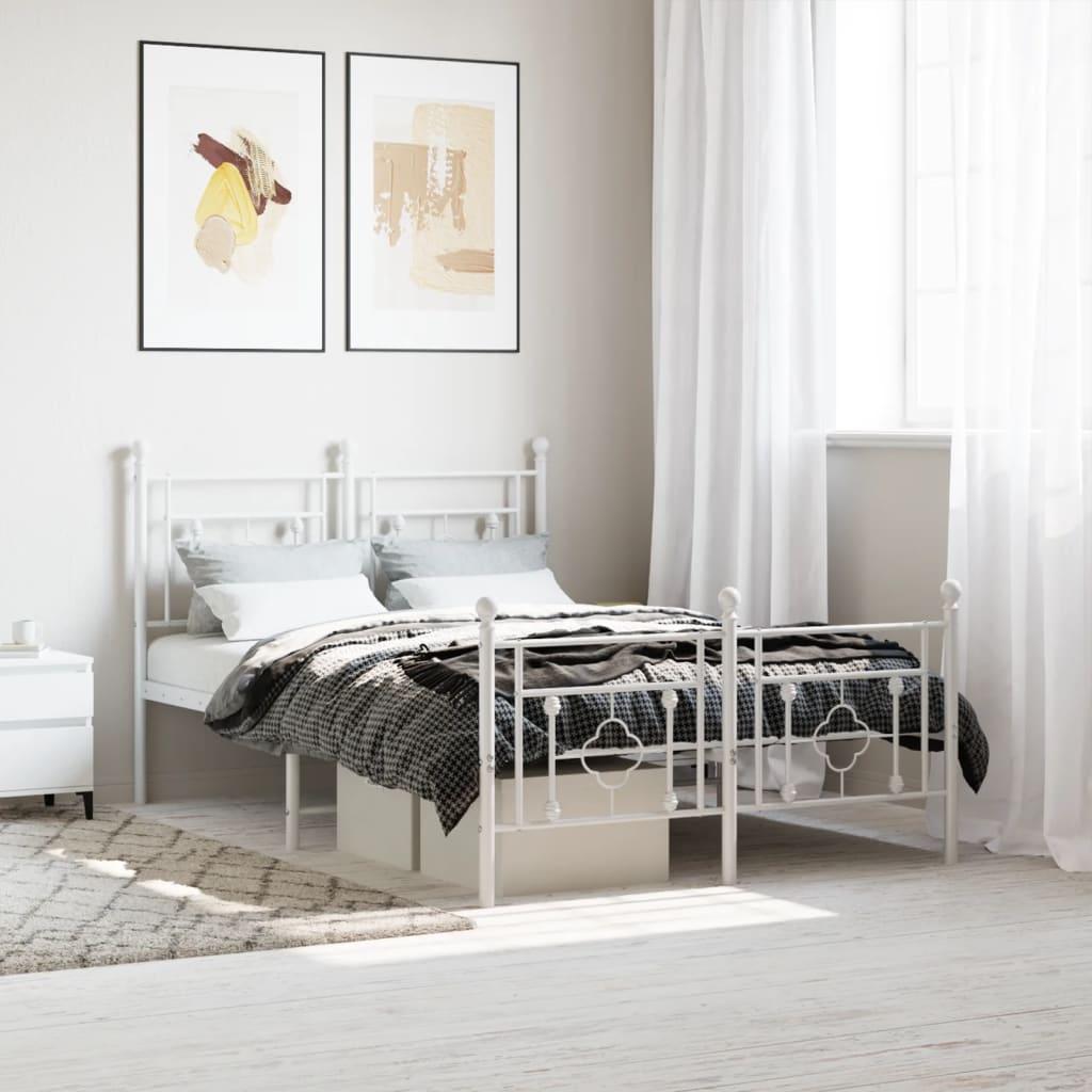 Sengeramme med sengegavl og fodgærde 120x200 cm - metal, hvid