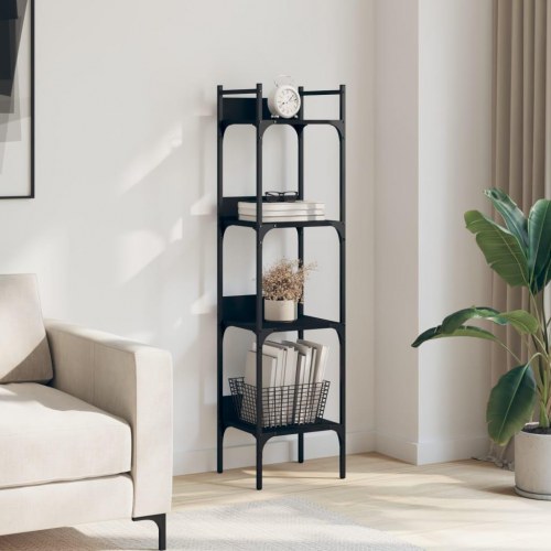 Bogreol med 4 hylder - sort 35 x 30 x 138,5 cm