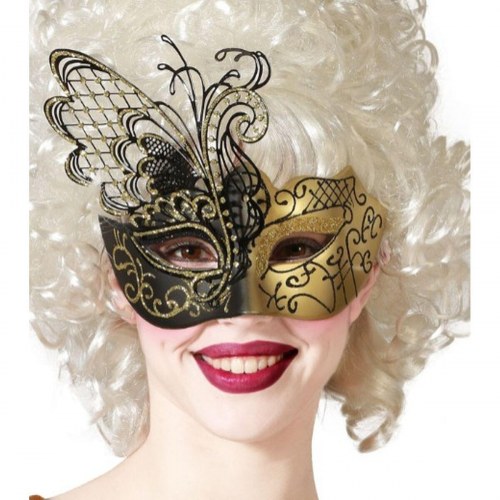 Maske til udklædning - Venetian, gylden/sort (tvillingepakke)