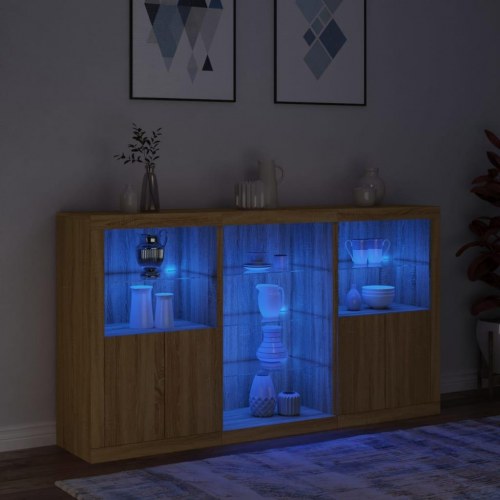 Skænk med LED-lys 181,5×37×100 cm - sonoma-eg