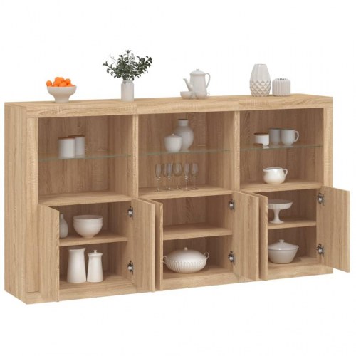Skænk med LED-lys 181,5×37×100 cm - sonoma-eg