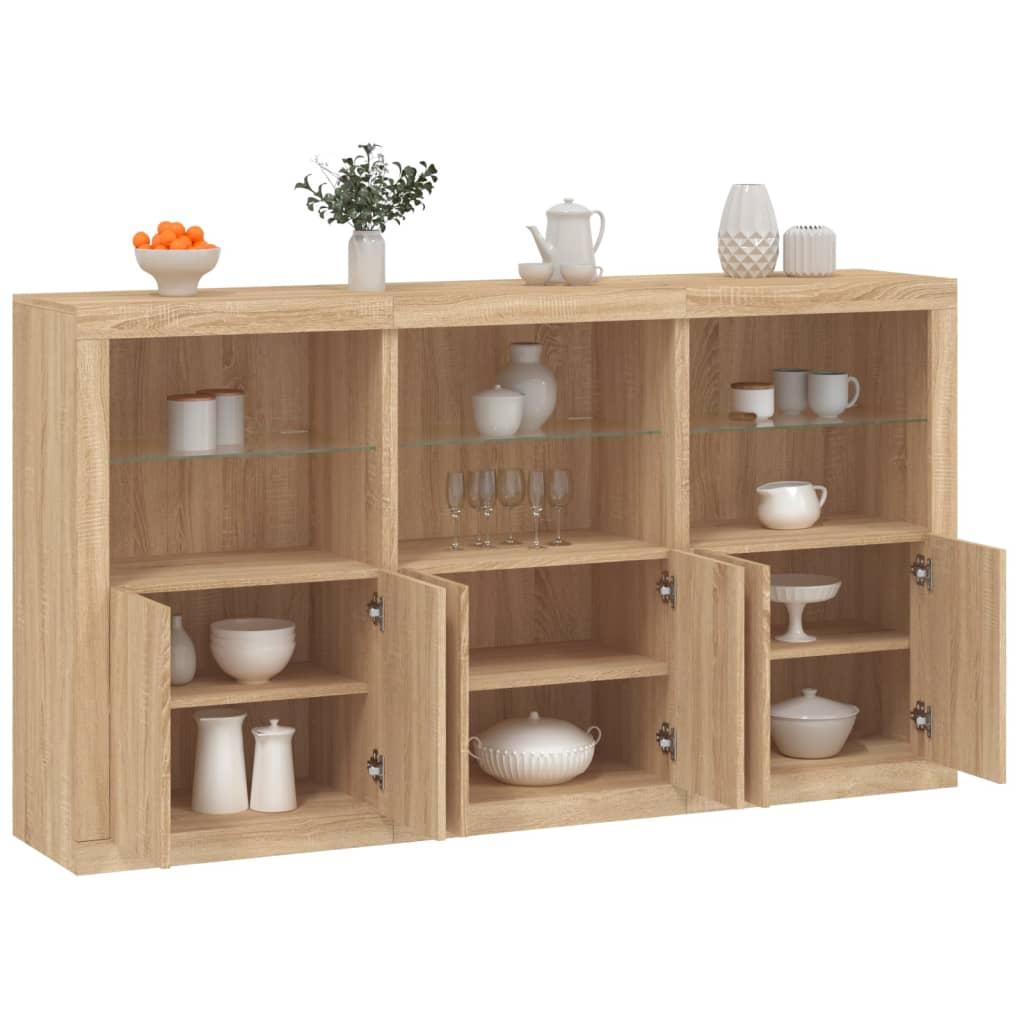 Skænk med LED-lys 181,5×37×100 cm - sonoma-eg