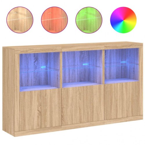 Skænk med LED-lys 181,5×37×100 cm - sonoma-eg