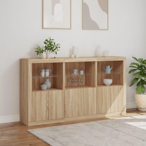 Skænk med LED-lys 181,5×37×100 cm - sonoma-eg