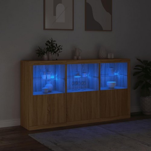 Skænk med LED-lys 181,5×37×100 cm - sonoma-eg