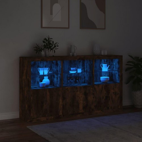 Skænk med LED-lys 181,5×37×100 cm - røget egetræsfarve