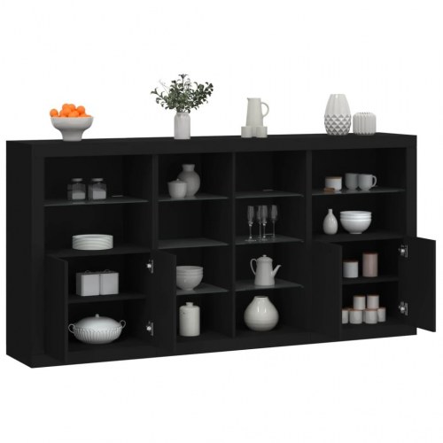 Skænk med LED-lys 202x37x100 cm sort
