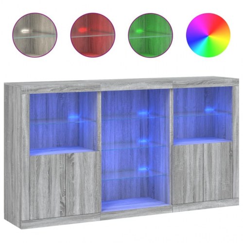 Skænk med LED-lys 181,5×37×100 cm - grå sonoma-eg