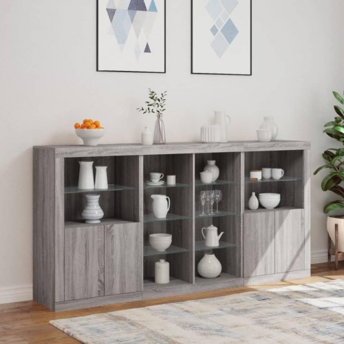 Skænk med LED-lys 202×37×100 cm - grå sonoma-eg