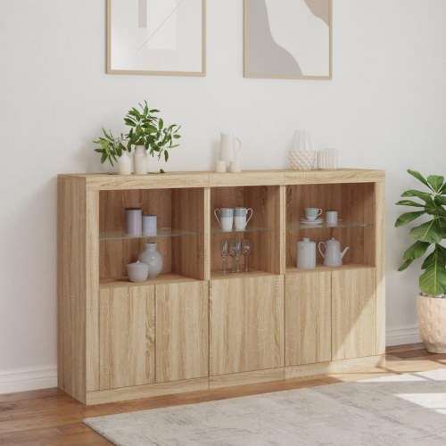 Skænk med LED-lys 162×37×100 cm - sonoma-eg