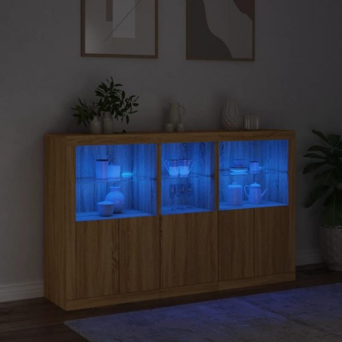Skænk med LED-lys 162×37×100 cm - sonoma-eg