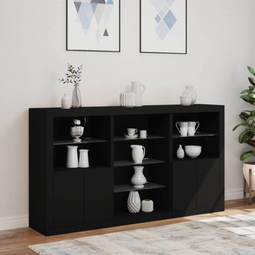 Skænk med LED-lys 181,5x37x100 cm sort