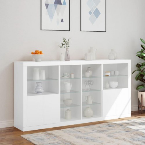 Skænk med LED-lys 202×37×100 cm - hvid