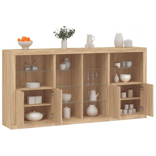Skænk med LED-lys 202×37×100 cm - sonoma eg