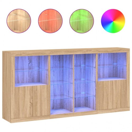 Skænk med LED-lys 202×37×100 cm - sonoma eg