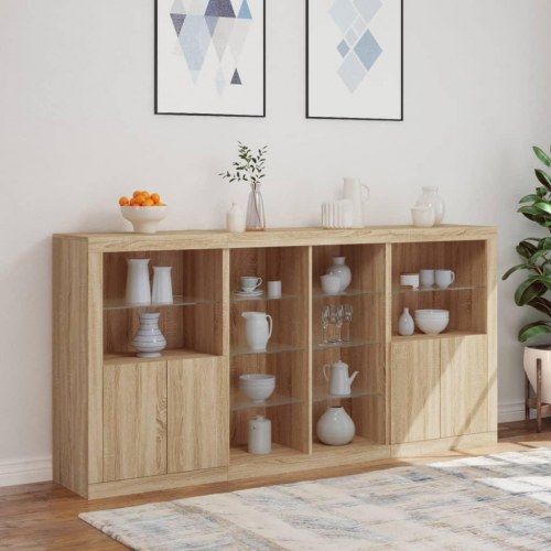 Skænk med LED-lys 202×37×100 cm - sonoma eg