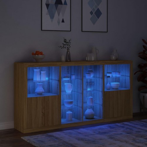 Skænk med LED-lys 202×37×100 cm - sonoma eg