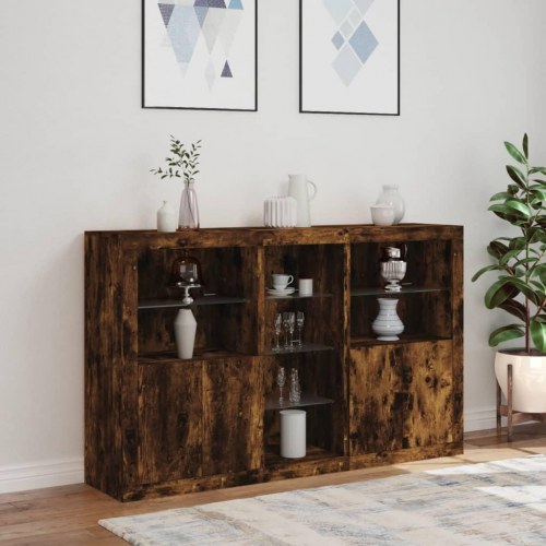 Skænk med LED-lys 162×37×100 cm - røget egetræsfarve