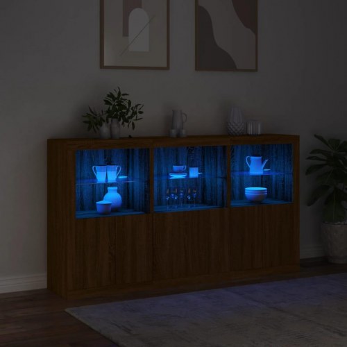 Skænk med LED-lys 181,5x37x100 cm brun egetræsfarve