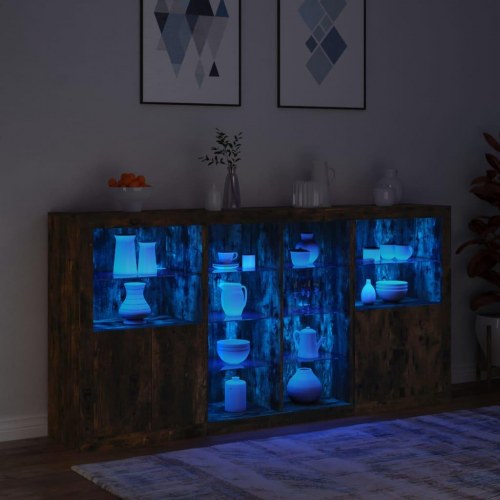 Skænk med LED-lys - 202×37×100 cm, røget egetræsfarve