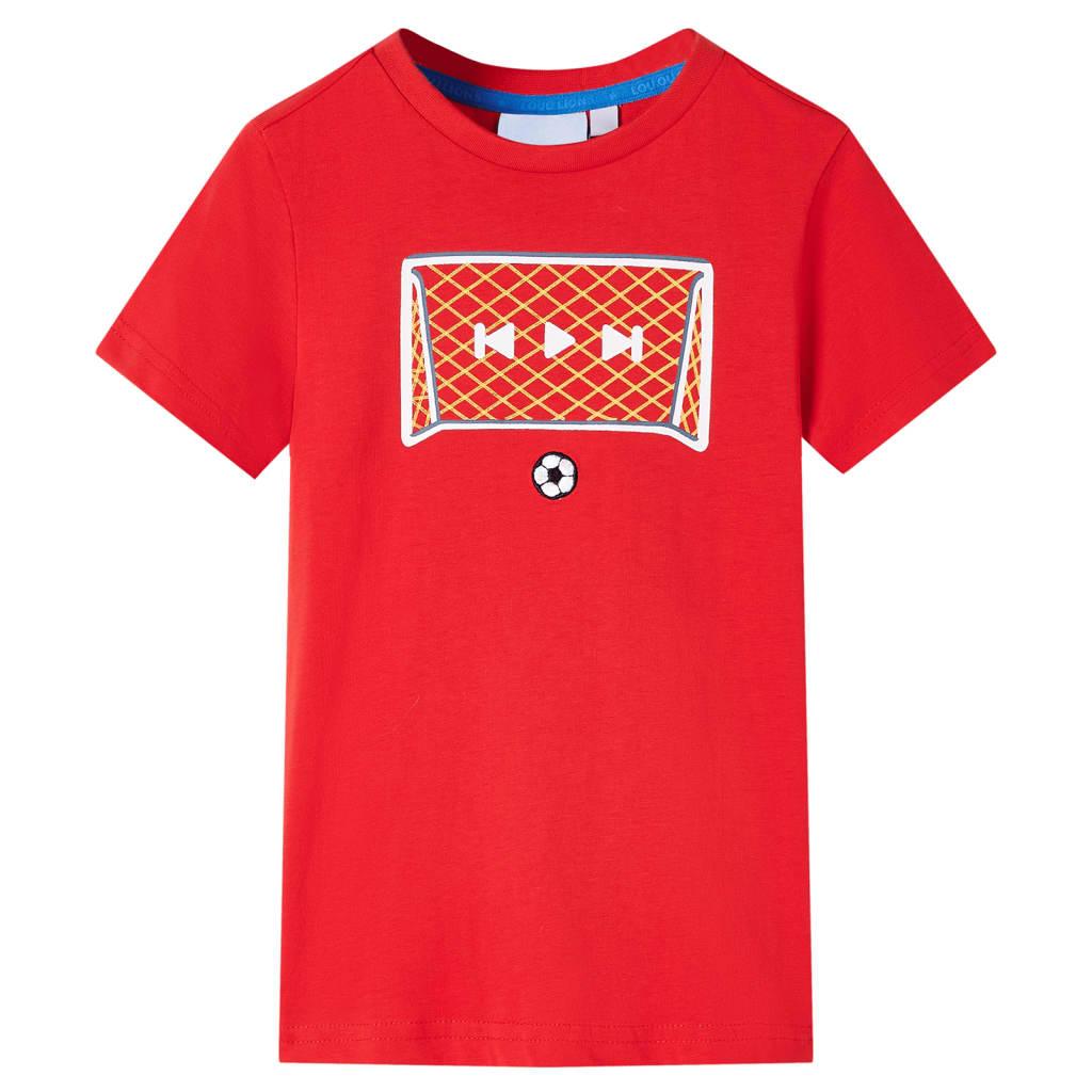 T-shirt til børn str. 116 - rød med fodboldmotiv