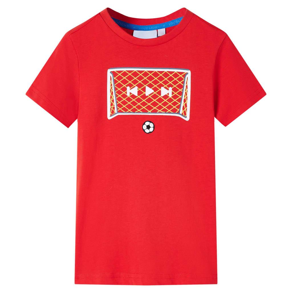 Kortærmet T-shirt til børn str. 92 - rød med fodboldmotiv