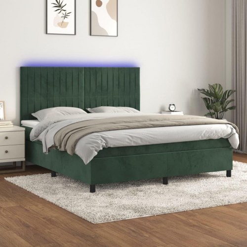 Kontinentalseng med LED-lys 180 x 200 cm - fløjl, mørkegrøn