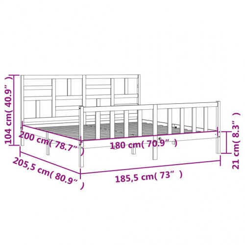 Sengeramme med sengegavl Super King 180 x 200 cm - massivt fyrretræ