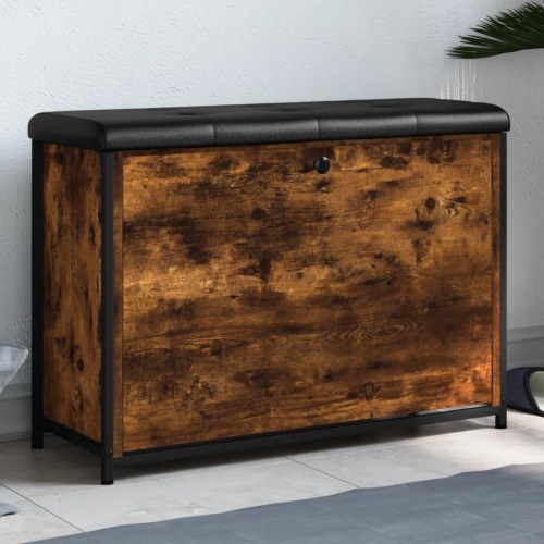 Skobænk med vippeskuffe 82×32×56 cm - røget egetræsfarve