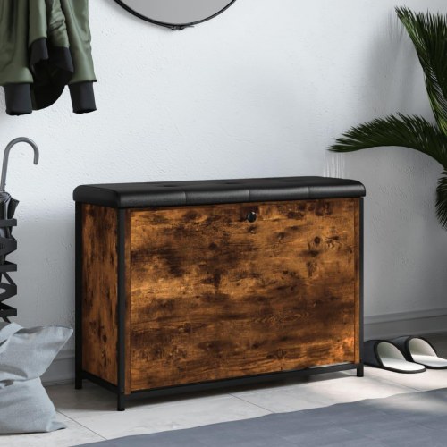 Skobænk med vippeskuffe 82×32×56 cm - røget egetræsfarve