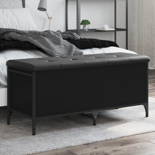 Opbevaringsbænk 102×42×45 cm i sort konstrueret træ med hynde