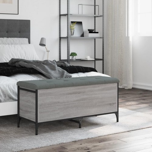 Opbevaringsbænk 102×42×45 cm - grå sonoma-eg med hynde