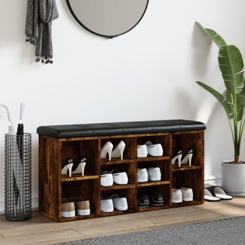 Skobænk med hynde 102 x 32 x 50 cm - røget egetræsfarve
