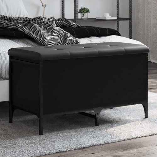 Opbevaringsbænk 82×42×45 cm - sort konstrueret træ med hynde