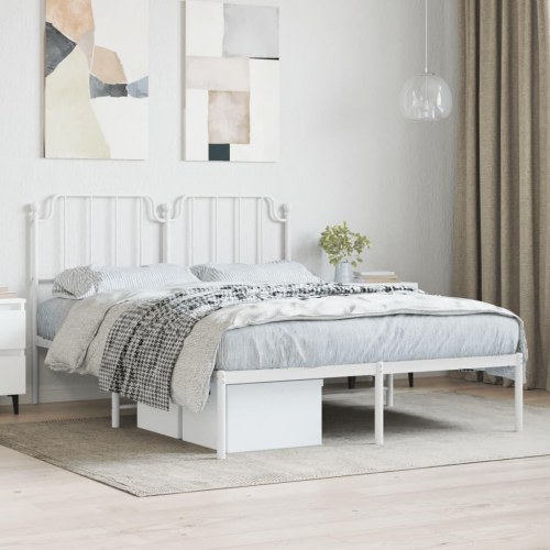 Sengeramme med sengegavl 150×200 cm - metal, hvid
