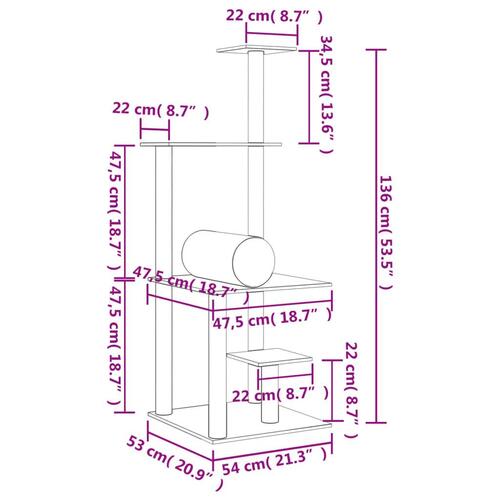 Kradsetræ med sisalkradsestolper 136 cm cremefarvet